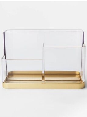 Clear Acrylic Makeup Organizer with Gold Base - Sleek Vanity Storage